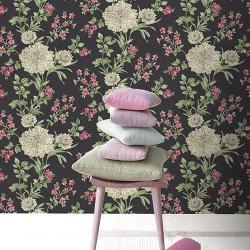 BORDEAUX FLORAL MOTIF METALLIC WALLPAPER - 208504 