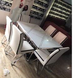 QUALITY DESIGNED WHITE  MARBLE TOP DINING TABLE WITH 6 CHAIRS  - AVAILABLE (SAINT) 