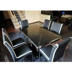 QUALITY DESIGNED BLACK & WHITE DINING TABLE WITH 6 CHAIRS  - AVAILABLE (SAINT) 