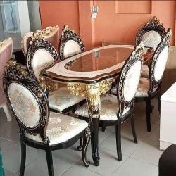 QUALITY DESIGNED ROYAL CREAM & GOLD DINING TABLE WITH 6 CHAIRS  - AVAILABLE (SAINT)