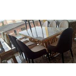 QUALITY ROUND WHITE RECTANGULAR MARBLE DESIGN DINING TABLE WITH 8 CHAIRS - AVAILABLE (OKAF)