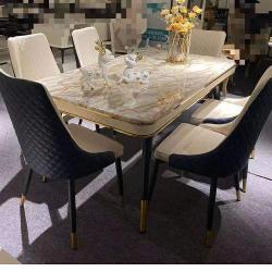 QUALITY DESIGNED BLACK & CREAM MARBLE DINING TABLE WITH 6 CHAIRS - AVAILABLE (OKAF) - deluxe.com.ng
