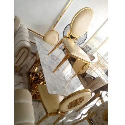 QUALITY DESIGNED CREAM & GOLD DINING TABLE WITH 6 CHAIRS - AVAILABLE (SETIN)