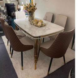 QUALITY DESIGNED BROWN & WHITE DINING TABLE WITH 6 CHAIRS - AVAILABLE (CHILU) - DELUXE.COM.NG