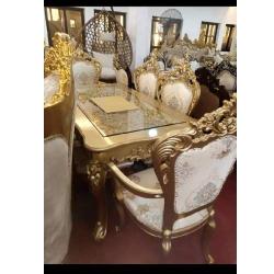 QUALITY DESIGNED ROYAL WHITE & GOLD DINING TABLE WITH 6 CHAIRS - AVAILABLE (OKAF) - deluxe.com.ng