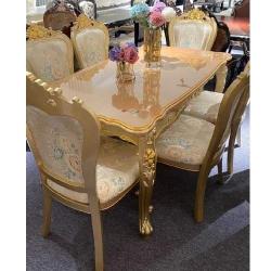 QUALITY DESIGNED ROYAL GOLD & CREAM DINING TABLE WITH 6 CHAIRS - AVAILABLE (OKAF) - deluxe.com.ng