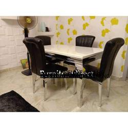 Marble Cutin Black Dinning Set Furniture + 4 Dining Chairs 