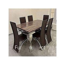 Marble Bronixx Dining Set + 6 Sitting Dinning Chairs 