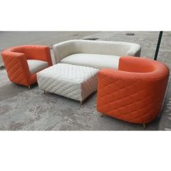 WHITE & ORANGE 7 SEATERS SOFA WITH CENTRE TABLE (BENFU)