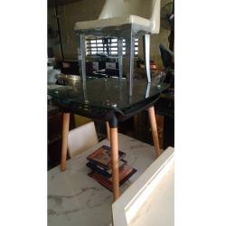 SQUARE PLAIN GLASS CENTER TABLE WITH A  4 WOODEN LEGS (1530)