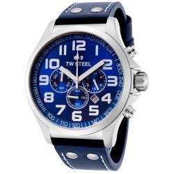 TW STEEL TW402 MEN'S PILOT CHRONOGRAPH STAINLESS STEEL BLUE DIAL WATCH