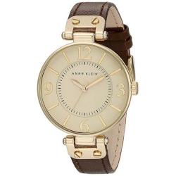 ANNE KLEIN 109168IVBN WOMEN'S TONE AND BROWN LEATHER STRAP WATCH