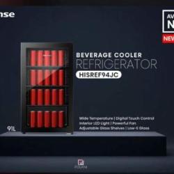 Hisense Showcase | Beverage Display Cooler, 91 Litres, R600, 3 Glass Shelf, Led lamp, Silent Compressor, Black Colour - FL 94 CJ - deluxe.com.ng