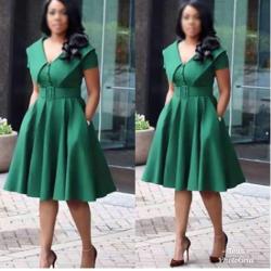 LADIES TOP NOTCH SHINNY GREEN CORPORATE GOWN|(AVAILABLE IN ALL SIZES) - deluxe.com.ng