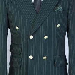 EXECUTIVE DARK GREEN AND LIGHT BROWNBREASTED TURKEY SUIT WITH GOLDEN BUTTON