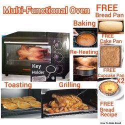Eurosonic |19 Litres - Bake + Re Heating+Toast + Grilling Oven + Barbecue BBQ Function+ 1 FREE Bread Pan + Baking Pan + Bread Receipe + 2 Cupcake Pans + Key Holder-deluxe.com.ng