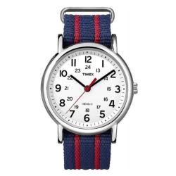 Timex  Weekender Slip Thru Blue Red Stripe Fabric Strap Men’s Watch |T2N747|