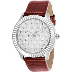 Invicta 25743 Women’s Angel Quartz 3 Hand Silver Dial Burgundy Leather Watch