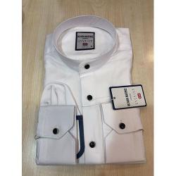  RICARDO MARTINEZ EXQUISITE WHITE LONG SLEEVE AND ROUND COLLAR AND BLACK BUTTONS SHIRT | AVAILABLE IN ALL SIZES (SWNL) (N) - deluxe.com.ng 