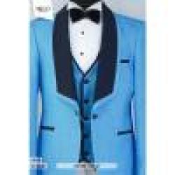 EXQUISITE SKY AND BLACK CEREMONIAL THREE PIECES SUIT WITH BLACK BUTTONS | AVAILABLE IN ALL SIZES (SWNL) (N) - deluxe.com.ng