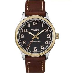 TIMEX TW2R22900 MEN’S NEW ENGLAND GOLD BEZEL BROWN LEATHER MEDIUM SIZE WATCH 