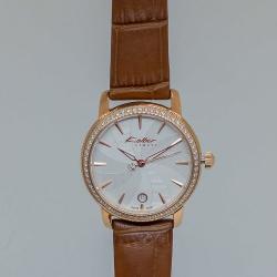KOLBER GENEVE K3064141752 WOMEN’S ROUND SILVER-WHITE DIAL BROWN LEATHER MEDIUM SIZED WATCH