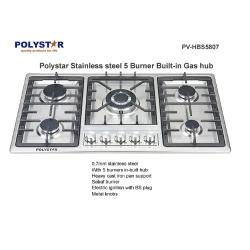 The Polystar 5 Burner Gas Hob PV-HBS5807 is efficient, durable and reliable. It comes in smooth stainless steel body with a finish design which is perfect for your kitchen space. The parts of this cooker/hob is easy to use and maintain; soak a kitchen towel in water and use to wipe after use. The multi-functional gas cooker features 5 gas burners. It also comes with front controls-adjustable knobs. The control knobs will allow you control the intensity of the heat when cooking, grilling or baking. The Polys