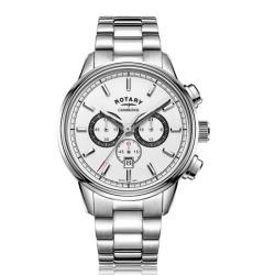 ROTARY GB05395/02 MEN’S CAMBRIDGE CHRONOGRAPH WHITE DIAL BRACELET WATCH