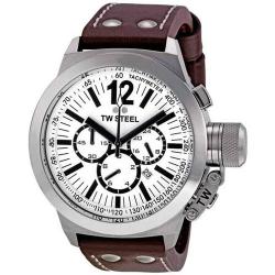 TW STEEL CE1007 MEN'S CANTEEN CHRONOGRAPH WHITE DIAL LEATHER WATCH