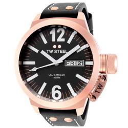 TW STEEL CE1021 MEN'S CANTEEN ROSE GOLD-TONE BLACK DIAL LEATHER WATCH