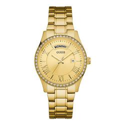 GUESS U0764L2 Women’s Dressy Gold-Tone Stainless Steel Multi-Function Watch with Day & Date