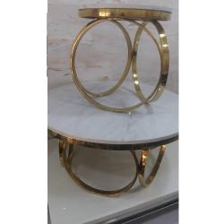 QUALITY DESIGNED WHITE MARBLE 3 RINGS LEG CENTER TABLE & 2 SIDE STOOLS - AVAILABLE (MOBIN) - DELUXE.COM.NG