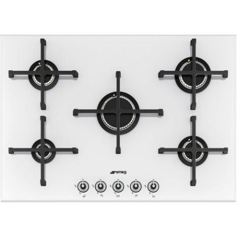 Smeg Gas Hob | 75cm PV175B-1 Linea Wide 5 Burner Gas-on-glass Hob - White - deluxe.com.ng