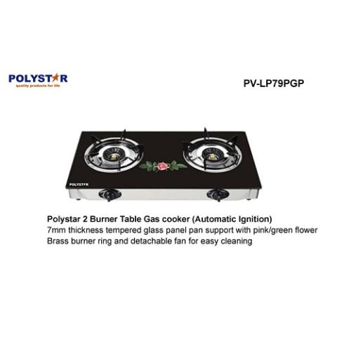 Polystar 2 BURNER TABLE GAS COOKER WITH TEMPERED GLASS TOP | PV-LP79PGP - deluxe.com.ng