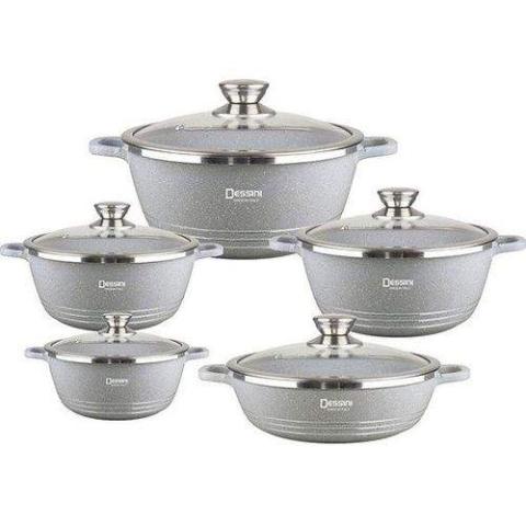 Dessini | Non-Stick Granite Cookware Set 10-Piece, Grey- deluxe.com.ng