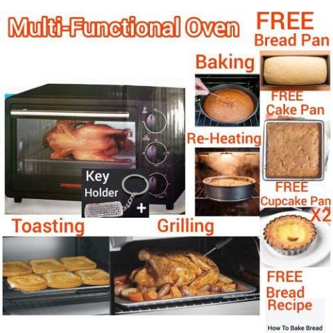 Eurosonic |19 Litres - Bake + Re Heating+Toast + Grilling Oven + Barbecue BBQ Function+ 1 FREE Bread Pan + Baking Pan + Bread Receipe + 2 Cupcake Pans + Key Holder-deluxe.com.ng