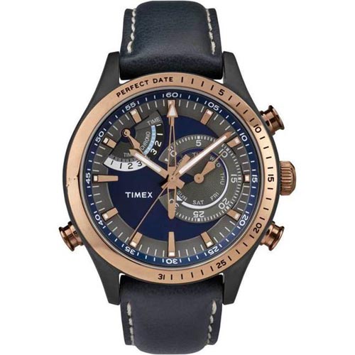 TIMEX T2P727 MEN'S INTELLIGENT QUARTZ CHRONOGRAPH BLUE LEATHER WATCH