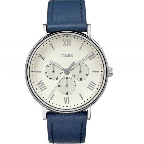 TIMEX TW2R29200 MEN'S SOUTHVIEW MULTIFUNCTION BLUE LEATHER MEDIUM SIZE WATCH